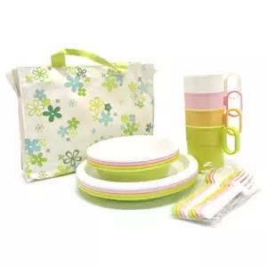 소풍 4인용기세트(flower river G)(일)(140495)큰접시보울 스푼포크 야외식기 야영 나들이그릇 휴대용 캠핑