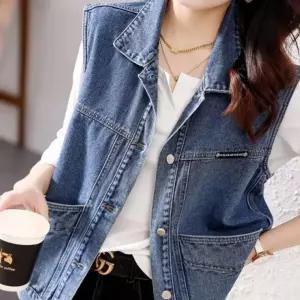 투포켓 카라 데님조끼 베스트간절기자켓 패션 청자켓 간아우터 가을 여성 조끼