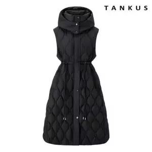 [탱커스]퀼팅 허리 스트링 후드 롱 베스트 패딩 점퍼 (TX4JP005L0)