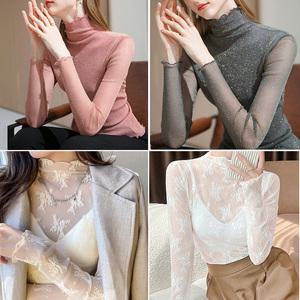 빅사이즈 44~88 봄 여름 하객패션 정장 이너 레이어드 섹시 시스루 리본 레이스 블라우스