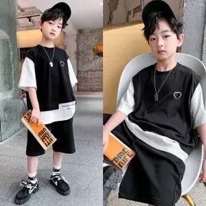 [삐삐네옷가게] 남아 주니어 여름 블랙준 러브 레이어드 반팔 반바지 상하