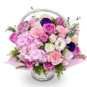 핑크수국혼합 꽃바구니 배달 당일 전국 꽃배달서비스 장미 출산 생일 축하 선물 프로포즈 결혼기념일