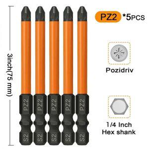 스크류 드라이버 비트 십자 PZ2 임팩트 세트 Pozidriv Torx 나사 파워 드릴 75mm 5개 466126