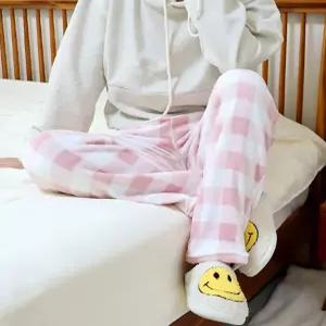 [더봉][남녀커플] 융털 체크 수면 바지파자마겨울 잠옷