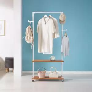 국민튼튼 이동식 원목 선반 행거 WEC-2C 우드 감성 스탠드 2단