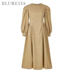 [블루레이스] 잔플라워 나염 퍼프 셔링 원피스_B5F1OP3041