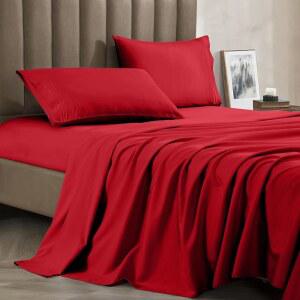 CELINE LINEN 프리미엄 1800 호텔 품질 주름 방지 4피스 극세사 시트 세트 - 럭셔리 울트라 소프트 통기성 침구 40.6cm(16인치) 딥 포켓 세트, 풀, 레드