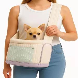 스타일리시한 퀼트 개 슬링 캐리어 - 작은 개와 고양이를 위한 핸즈프리 반려동물 숄더백 통기성 및 안전한