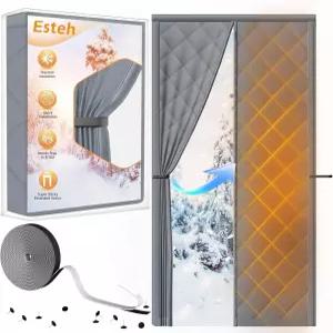 겨울용 마그네틱 단열 도어 커튼은 크기 48인치 x 80인치 두꺼운 면으로 추위에 대비한 임시 보온 커버