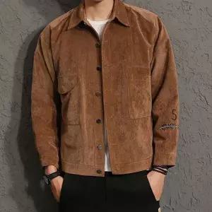 [하프클럽/]남성 가을 재킷 숏 블루종 카라 버튼 스웨이드 자켓