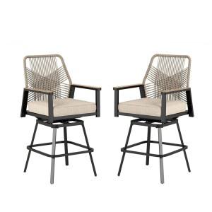 헤라의 집 야외 회전 바 의자 세트 2개, 모든 날씨 쿠션 프로 패브릭이 있는 하이탑 파티오 세트, 뒷마당, 잔디 정원, 발코니, 풀사이드용 비스트로