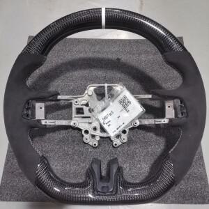 실제 탄소 섬유 스티어링 휠 스포츠 천공 가죽 2015 Ford Mustang GT EcoBoost Shelby White Stitching