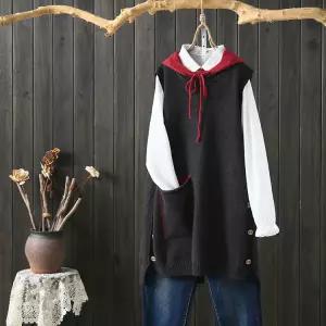 CZZMJ009 빅 사이즈 봄가을 뷔스티에 후드 롱 니트 조끼