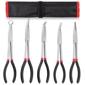 5Pcs 구부러진 노즈 플라이어 11인치 롱 및 /90 부위 니들 구부러짐, 어려운 세트, 공간을 /45 스트레이트, 원형 정밀 노즈, 엑스트라 도달하기 25 좁은 위한 작업