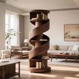 나선형 회전 원목 책장 4단 5단 수납 서재 거실 공간활용 실용적인 조립식 디자인