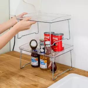 투명 선반 보관대 식탁 적층가능 주방 미니선반 진열대 1개 테이블위 접이식 선반