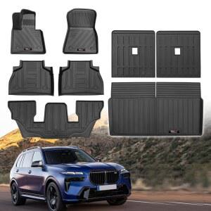 2019-2025년 맞춤형 BMW X7 6인승 바닥 매트 3열 카고 트렁크 라이너 및 3단 등받이 모든 날씨 TPE 보호 장착 40i 50i M 액세서리(X7 풀 세트에만 해당)