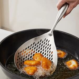 1pc 대형 내구성 스테인레스 스틸 소쿠리 스키머 스푼, 튀김 및 요리 용 헤비 듀티 식품 스트레이너 스푼,
