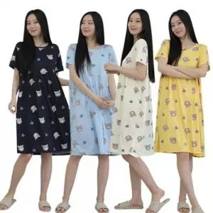 [라일리여성언더웨어] Rly bns 여성 피치 반팔 원피스 잠옷 빅사이즈 곰