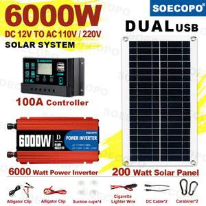 인버터 드라이브 6000W 태양계 키트 12V 110V 220V 100A 컨트롤러 가정용 캠핑 백업용 300W 패널 오프 그리드 시스템