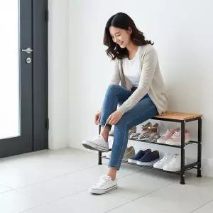 [오즈리빙]너도밤나무 슬림 벤치 신발장 학원 사무실 병원 현관 슈벤치 슈즈랙 틈새 오픈형 선반 정리대