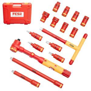 미터법 절연 3/8인치 16피스 및 렌치(10-50nm), 세트 - 1000v 육각 케이스 바 8개, 소켓 보호 세트, 공구 4개, 2개, 토크 비트 t-핸들 연장 fesa 드라이브