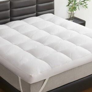 르윈베드 듀얼 레이어 5인치 구스 페더 매트리스 토퍼 퀸 사이즈, 4인치 플러스 1인치 다운 대체 베개 탑, 조절 가능한 스트랩이 있는 중간 크기의 견고한 베드(60