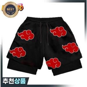 나루토 3D 프린트 아카츠키 남자 2 In 1 수영 트렁크 압축이 반바지  건조 더블 레이어 러닝 비치