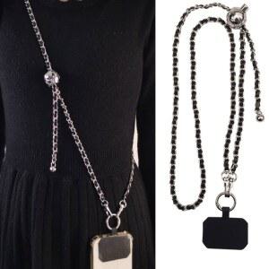 금속 가죽 긴 휴대폰 랜야드, 조절식 크로스바디 숄더 스트랩 체인, 모든 케이스, 분실 방지 목걸이 코드, 클립 포함