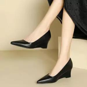 발편한 펌프스 웨지힐 구두 웨지 가죽 통굽 여자 여성