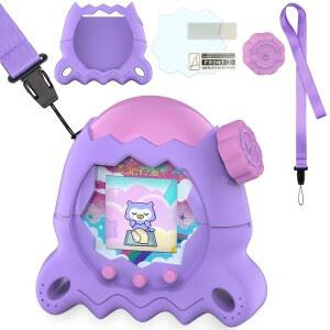 타마고치 파라다이스 전자 애완동물 장난감용 RAWECUD 실리콘 케이스, 가상 액세서리용 스크린 프로텍터 및 랜야드 (보라색)