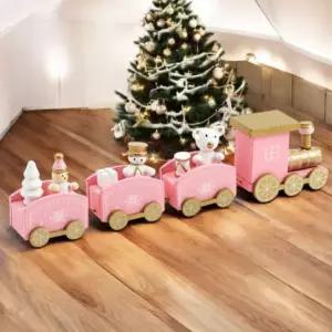 오브제 기차 모형 크리스마스 장식품 레일 우드핑크 성탄절인테리어 소품 파티 원목 용품 해피 트리 미니어