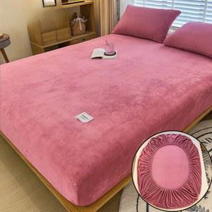 따뜻한 겨울 풀 부드러운 시트 침구 가족 120/150/180200 세트 매트리스 더블 탄성 커버 플러시 장착 침대 벨벳