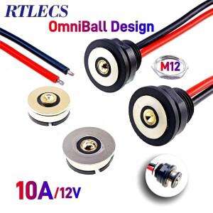 마그네틱 원형 PogoPin 커넥터 10A 남성 여성 금속 스프링로드 1 핀 DC 전원 충전기 16AWG 와이어 M12 스레