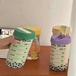 데일리 눈금 표시 강화 내열 텀블러 물병 대용량 투명 유리