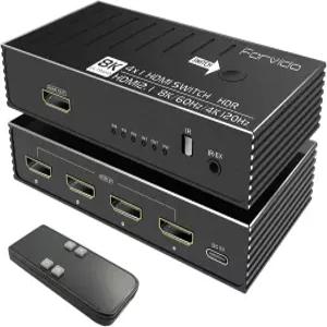HDMI 스위치 4 in 1 아웃 8K 120Hz 4K 2.1 스위처/스플리터 리모컨 포함 게이밍 PS5 Xbox TV 모니터용 포트