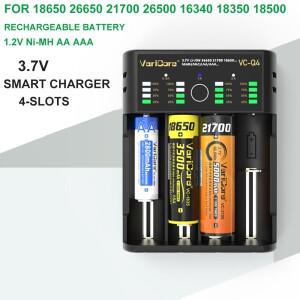 3.7V 리튬 18650 26650 21700 18500 18350 1.2V NI-MH Ni-Cd AA AAA용 휴대용 4슬롯 지능형 배터리 충전기