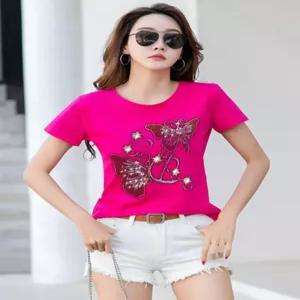 여성 라인댄스복 상의 브이넥 시스루 반팔 티셔츠 연습복 공연복 사교댄스 스포츠웨어 빅사이즈