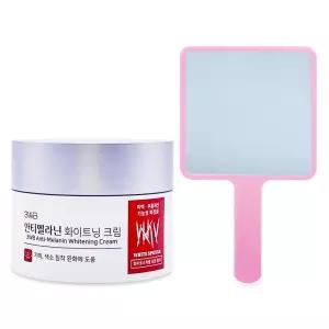 웰빙헬스 안티멜라닌 화이트닝 크림 50ml+핑크 손거울 기미 색소침착 미백