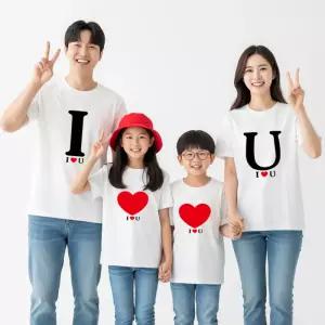 핸드아트 아이러브유 가족티/호칭/교회/단체티/패밀리룩/돌사진촬영 한글 반팔