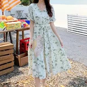 스커트 소매끝 랩st 롱 여름 데이트룩 플라워패턴 쉬폰 원피스 프릴