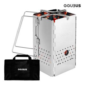 꾸버스 사각 접이식 차콜스타터 오덕+가방 SET 스텐 캠핑 바베큐그릴 불멍화로대 숯불 착화기 점화기