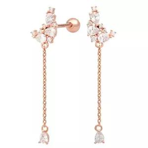 [미니아트]문라이트 14K 금침 로즈골드 데일리 달 큐빅 체인 드롭 피어싱 / 이너컨츠 귓바퀴 트라거스 연