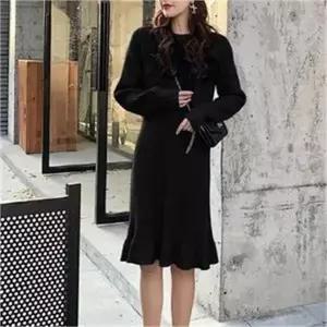 [오노마] ONM 프릴 라운드넥 골지 롱 원피스 여리여리한 프릴 효과 (S8117675)