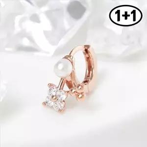 [미니아트][1+1] 라뮤즈 14K 금침 로즈골드 귀찌 큐빅 진주 데일리 링 피어싱