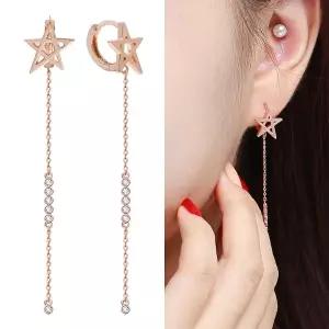 [미니아트]14K 금침 큐빅 체인 드롭 원터치 별 귀걸이