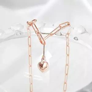 [미니아트]14K 볼륨 하트 펜던트 로즈골드 클립 체인 금 팔찌