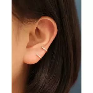 [미니멀피어싱]14K 하프 큐빅 스틱 이어커프 피어싱 귀걸이