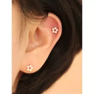 [미니멀피어싱]14K 미니 진주 꽃볼 피어싱 귀걸이