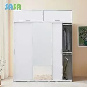 [사사가구]빅 1800 슬라이딩 옷장 거울도어 행거형 + 상부장